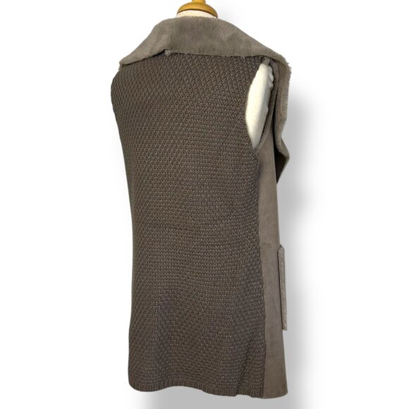 NWT Love Token Faux Suede Shearling Vest Taupe Mushroom Pockets Knit Back Sz XS - Picture 5 of 9